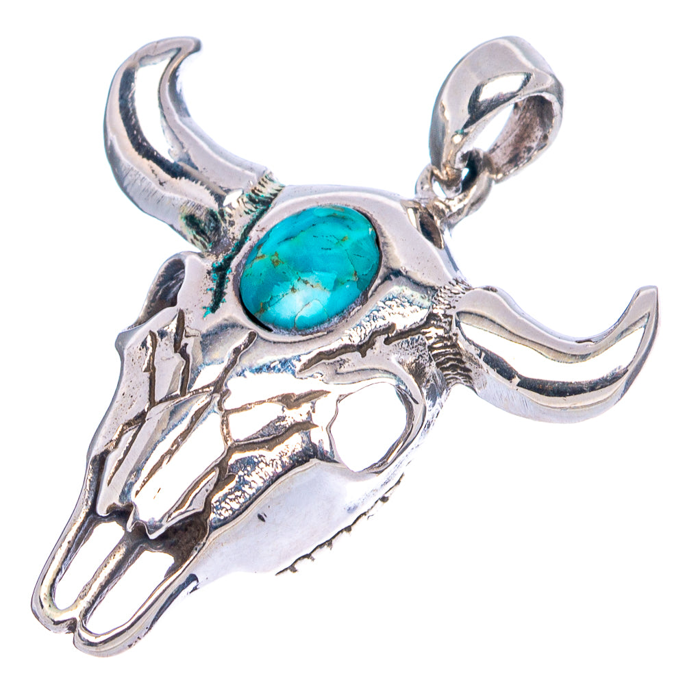 Mohave Turquoise Cow Skull Pendant 1 1/4" (.925 Sterling Silver)