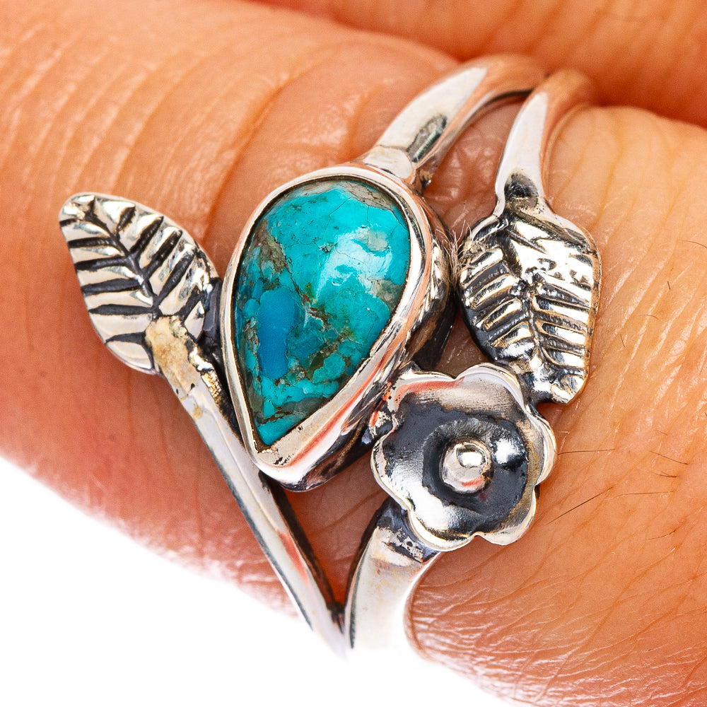 Tibetan Turquoise Flower Ring Size 7.5 (925 Sterling Silver) R147293