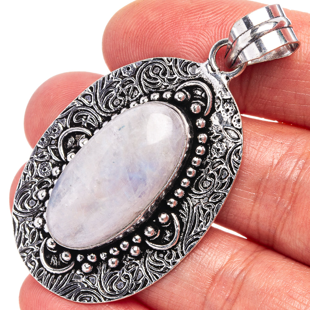 Rainbow Moonstone Pendant 2 1/4" (German Silver)
