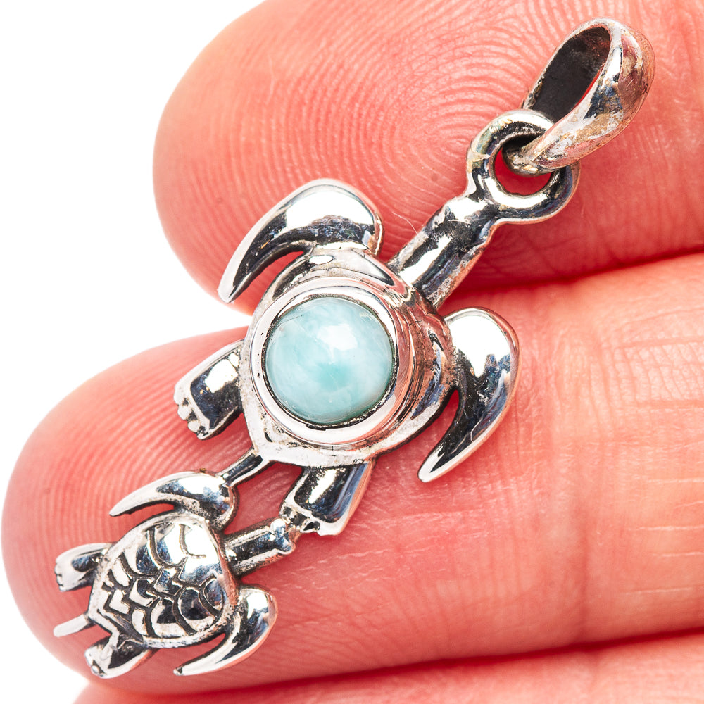 Larimar Turtle Pendant 1 3/8" (.925 Sterling Silver)