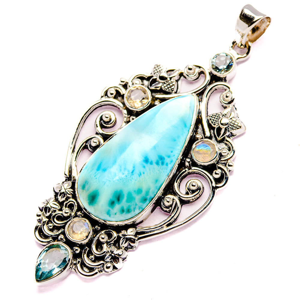 Signature Larimar, Rainbow Moonstone, Blue Topaz Pendant 2 1/2" (925 Sterling Silver) PD37839
