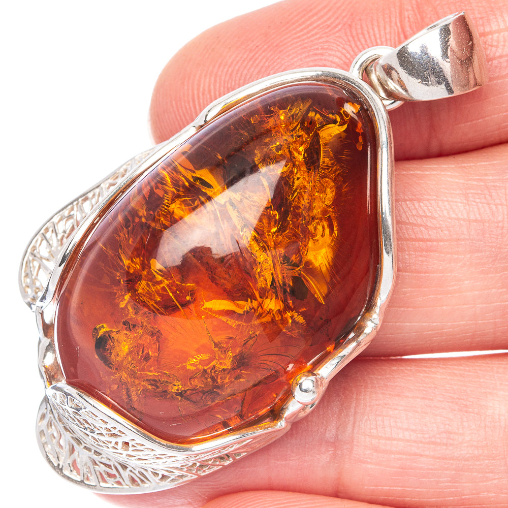 Anasilvercos Baltic Amber Pendant 2 1/8" (925 Sterlnig Silver)