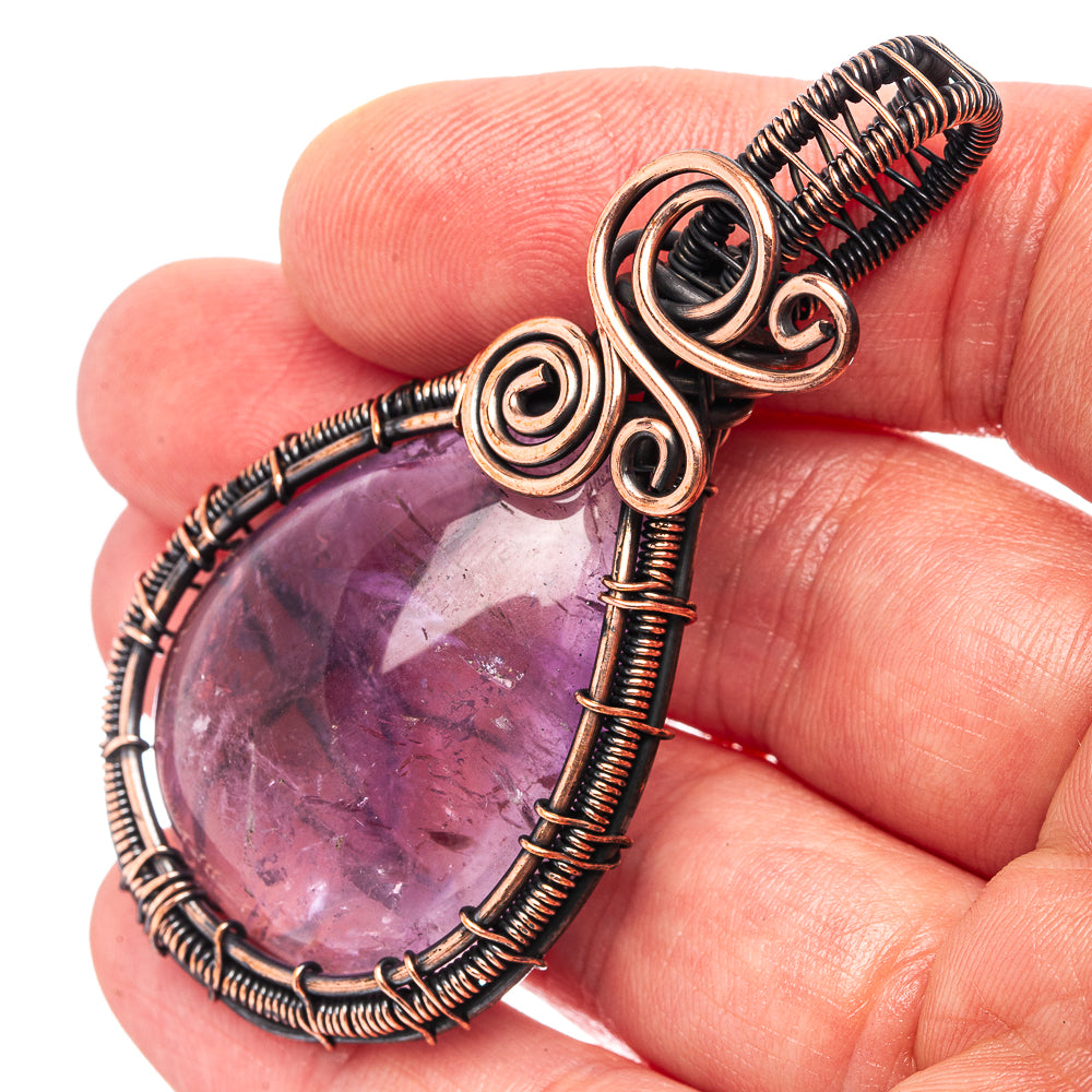 Amethyst Wire Wrap Pendant 2 1/2" (Oxidized Copper)