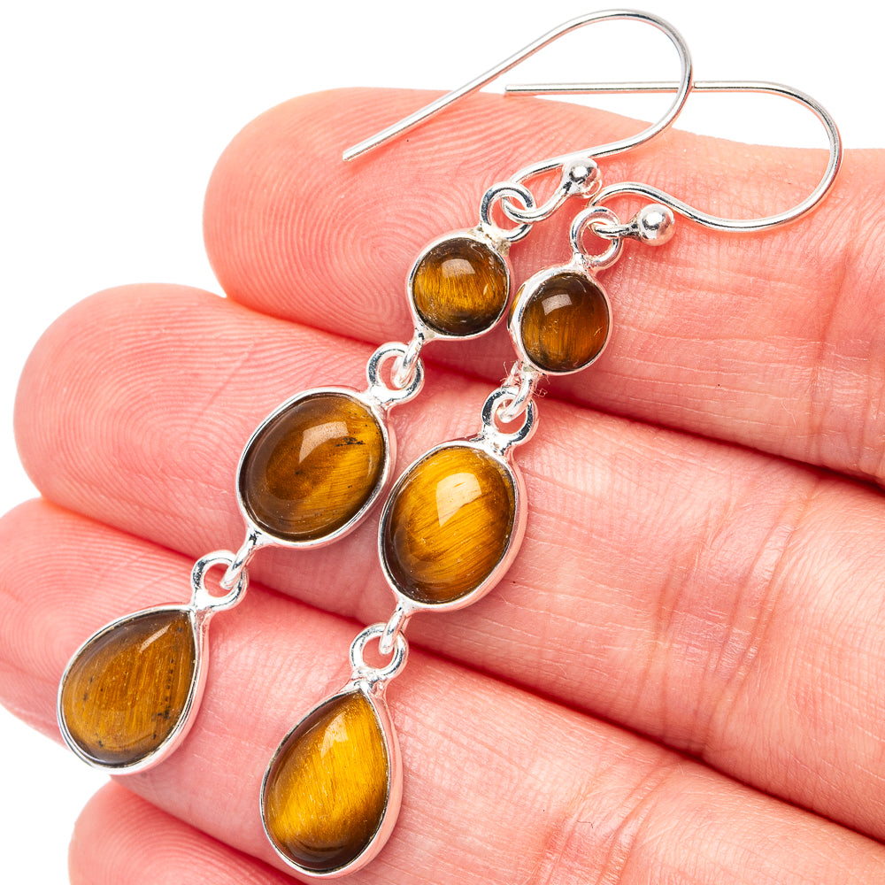 Tiger Eye Earrings 2 1/8" (925 Sterling Silver) E3121