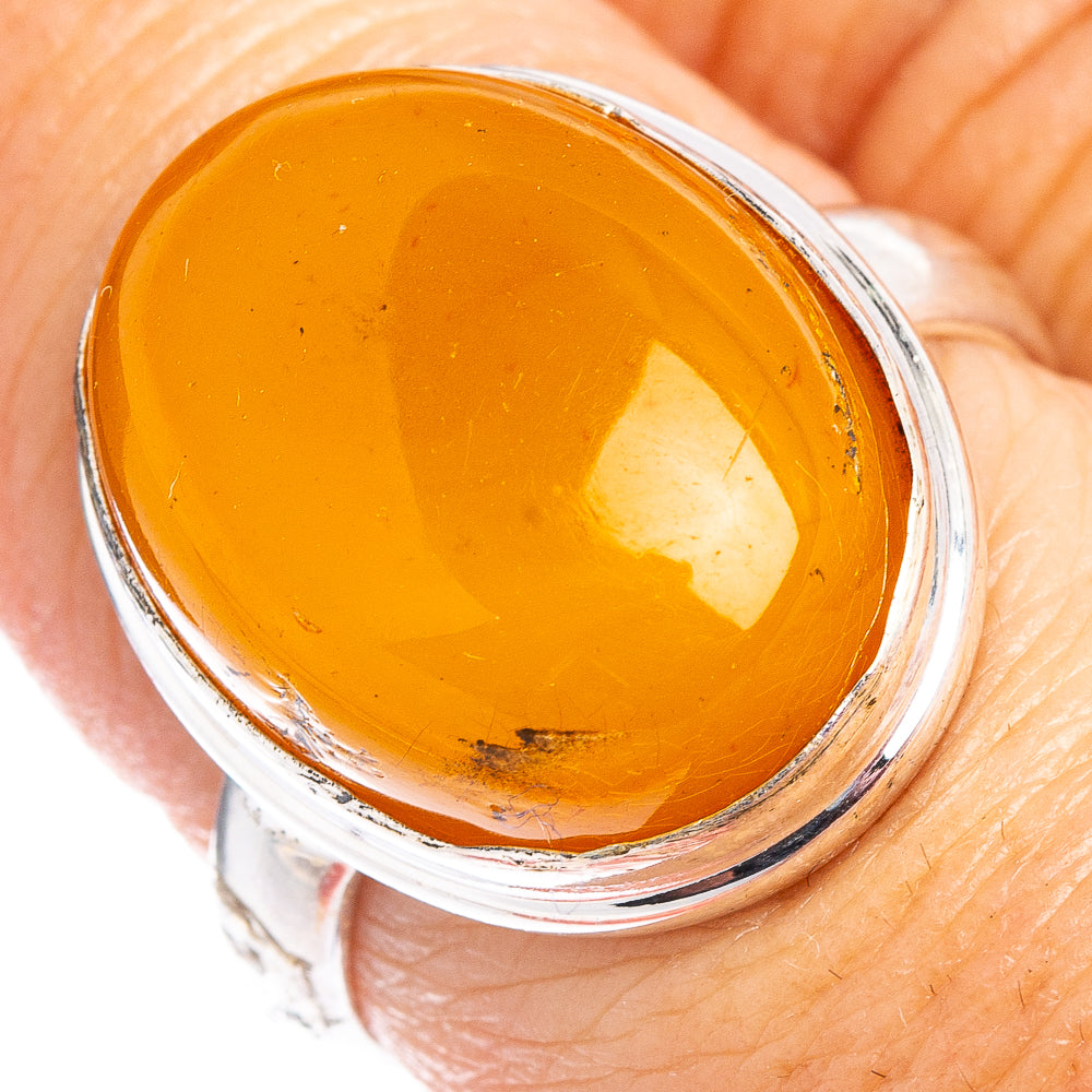 Bone Amber Ring Size 7.75 (.925 Sterling Silver)