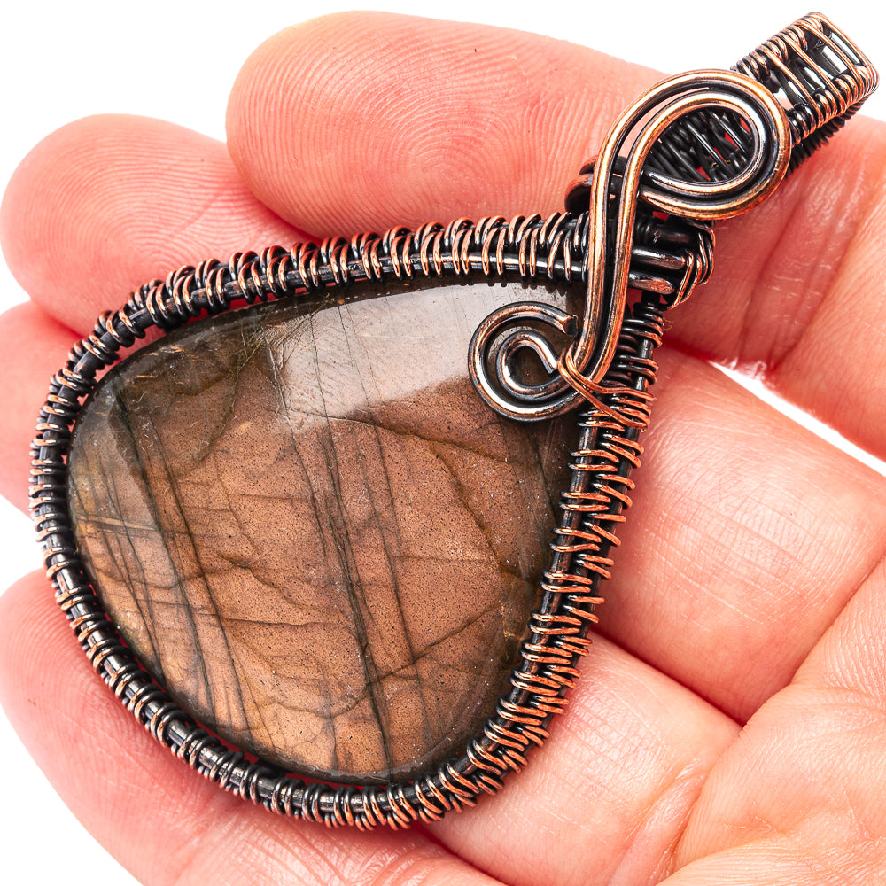 Labradorite Wire Wrap Pendant 2 1/2" (Oxidized Copper)