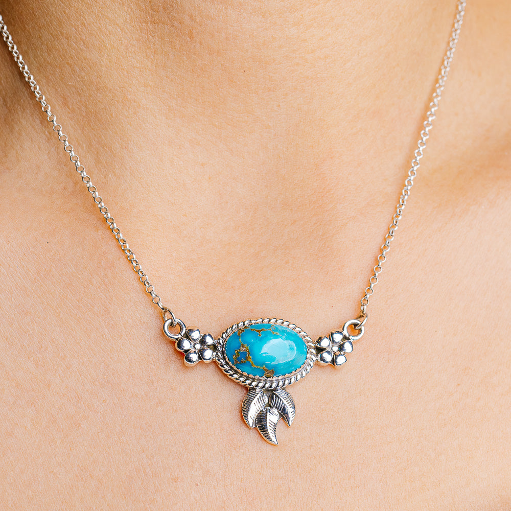 Sonoran South Hill Turquoise Native Style Necklace 16 to 18" (.925 Sterling Silver)