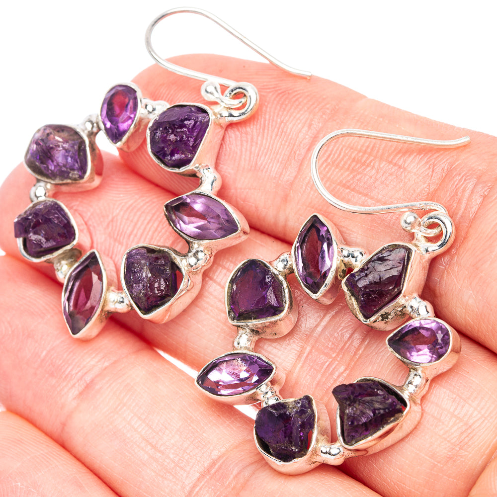 Premium Rough Amethyst Earrings 1 5/8" (925 Sterling Silver) E1276