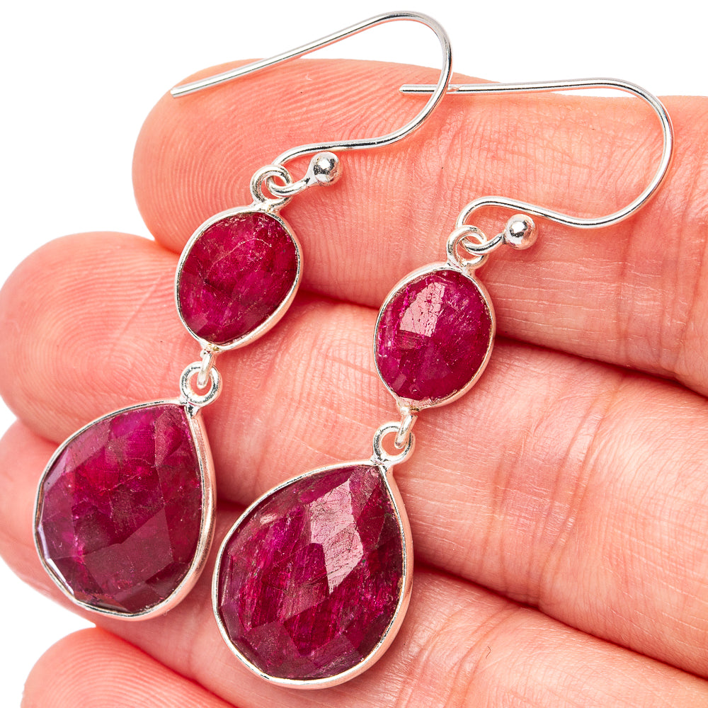 Red Sillimanite Earrings 1 3/4" (925 Sterling Silver) E3127