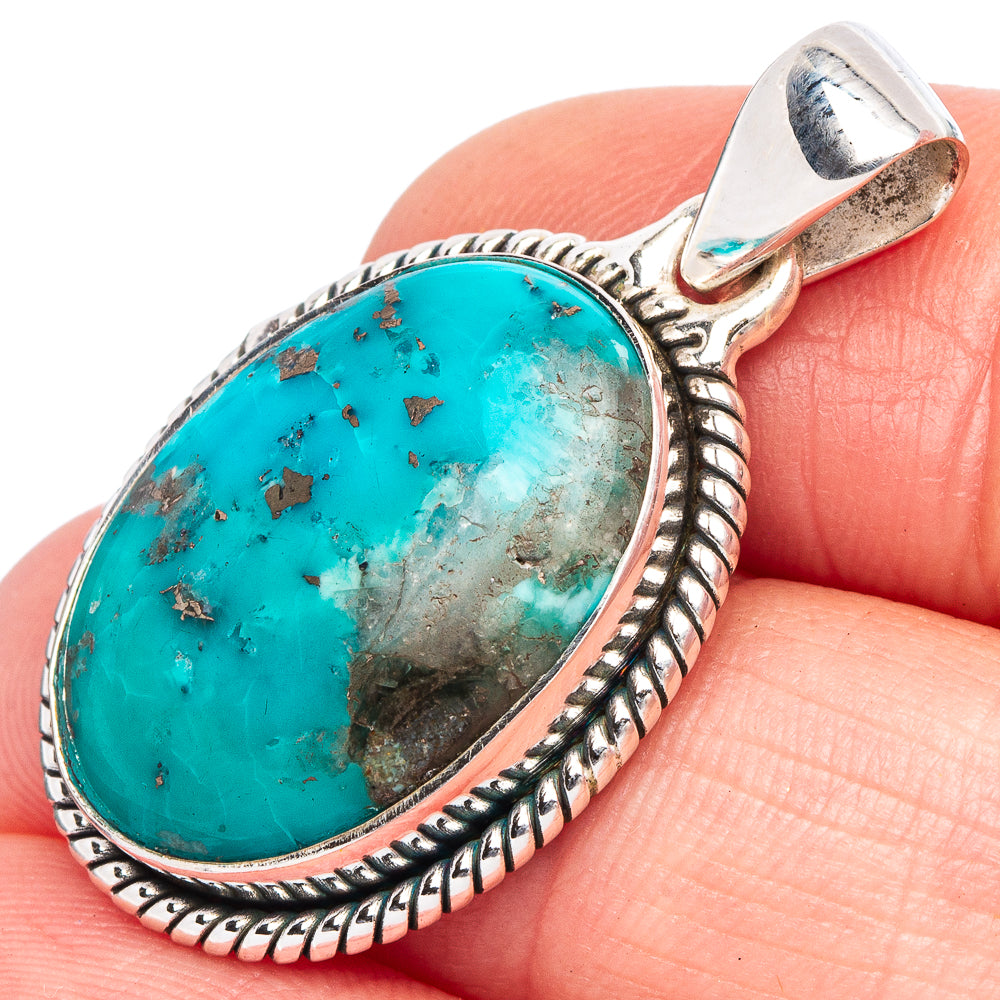 Rare Persian Turquoise Pendant 1 3/8" (925 Sterling Silver) P44038
