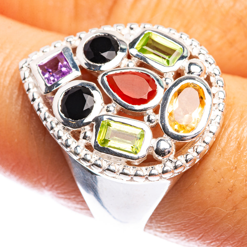 Carnelian, Black Onyx, Amethyst, Peridot, Citrine Ring Size 8 (925 Sterling Silver) R142393