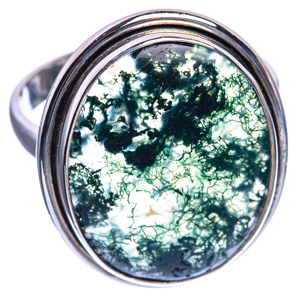Green Moss Agate 925 Sterling Silver Ring Size 11