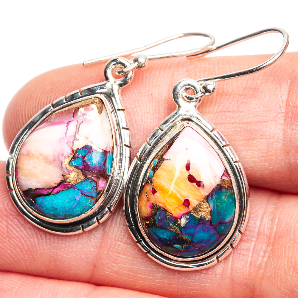 Kingman Pink Dahlia Turquoise Earrings 1 3/8" (925 Sterling Silver) E432586