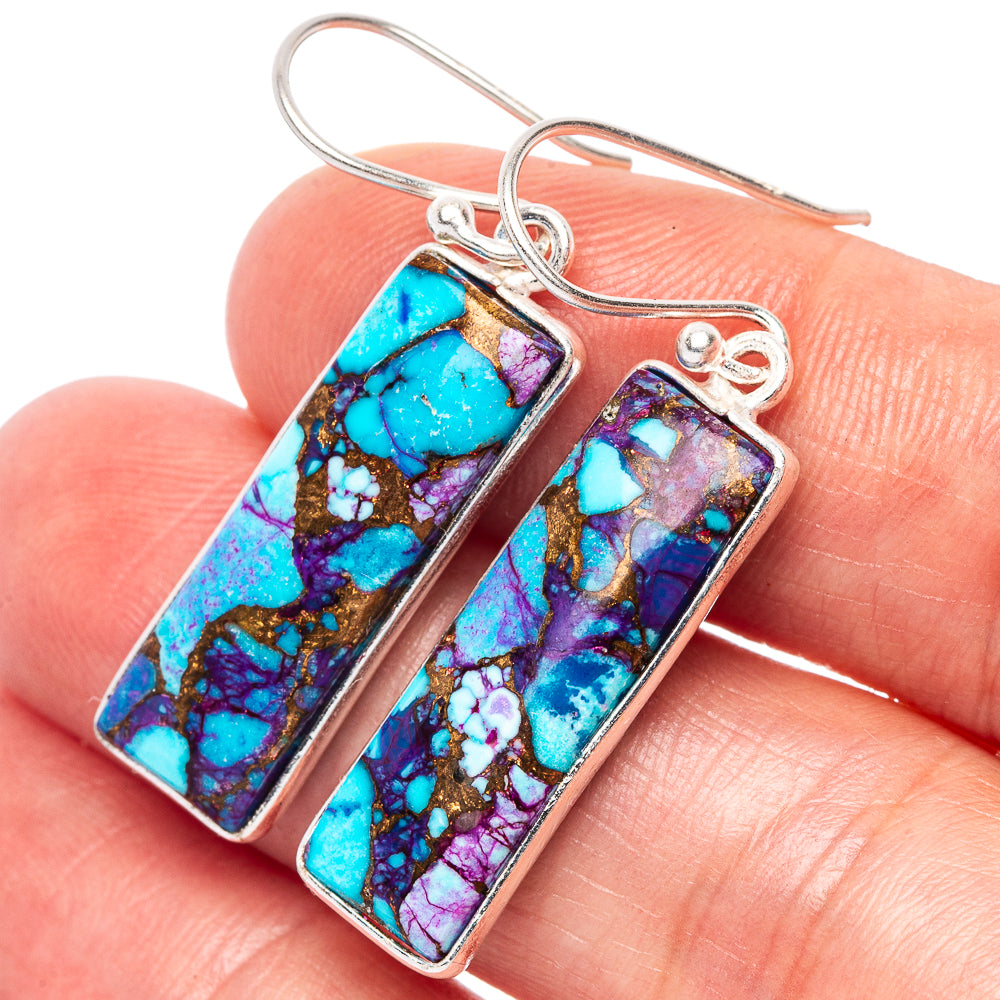 Purple Copper Composite Turquoise Earrings 1 5/8" (925 Sterling Silver) E2476