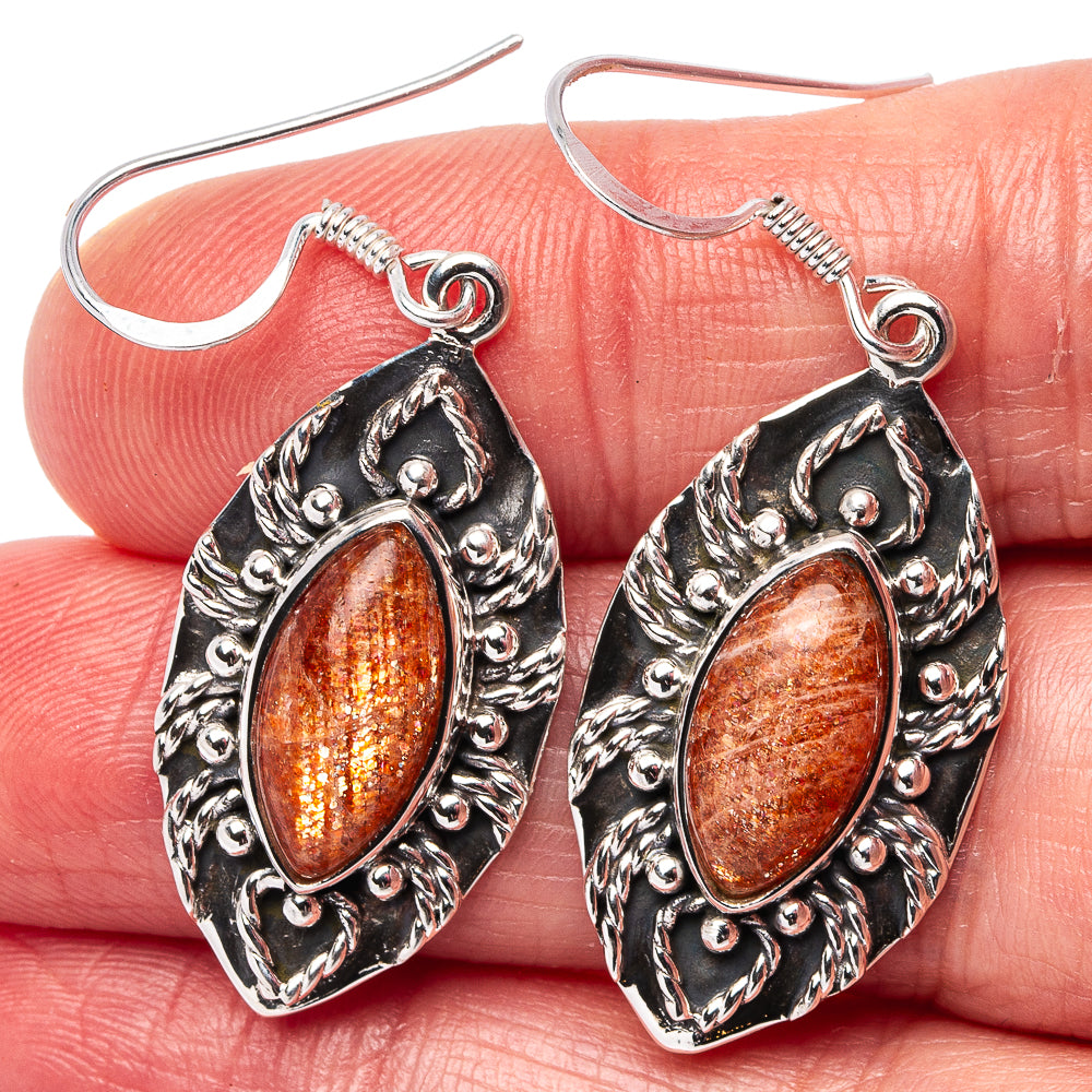 Premium Sunstone Earrings 1 3/4" (.925 Sterling Silver)