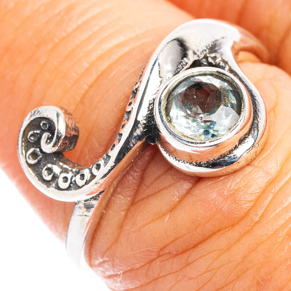 Blue Topaz Wave Dainty Ring Size 6.5 (.925 Sterling Silver)