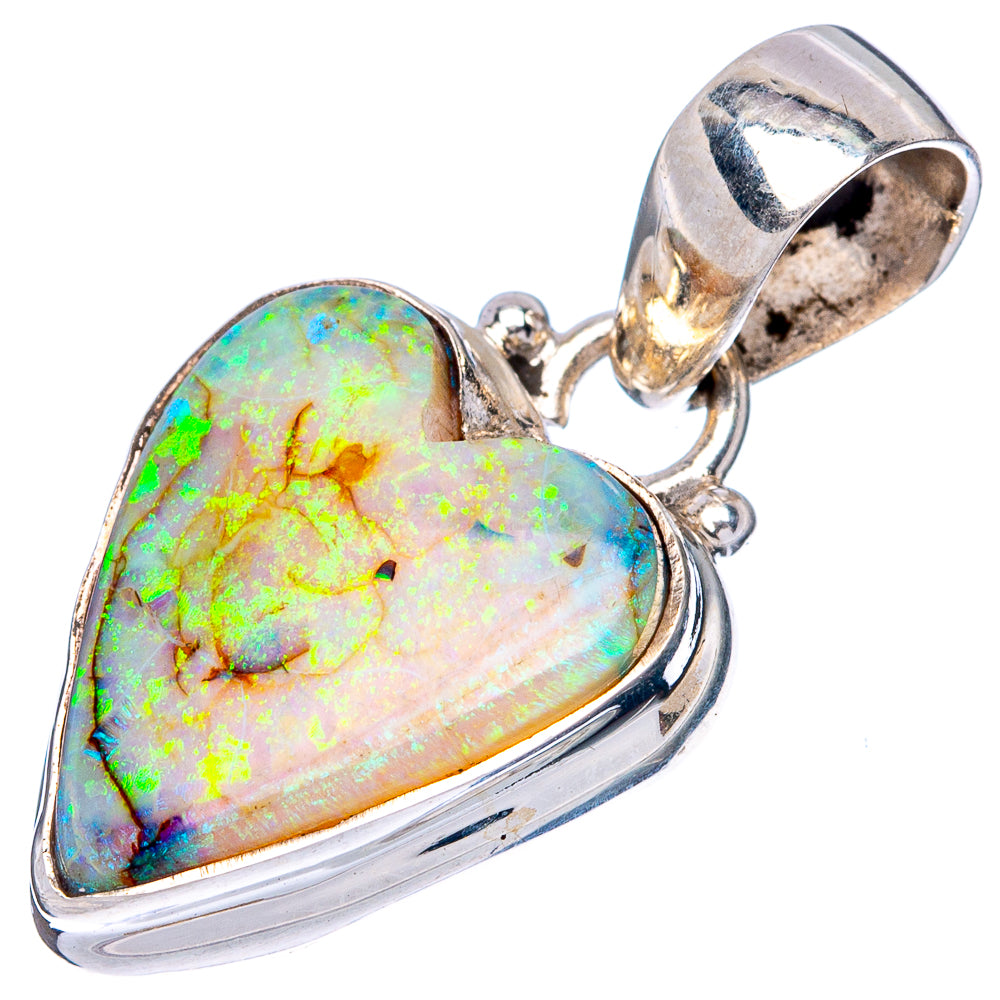 Rare Sterling Opal Heart Pendant 1 1/8" (925 Sterling Silver) P42891