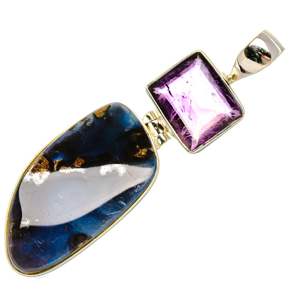 Boulder Opal, Amethyst Pendant 2" (925 Sterling Silver) PD37917