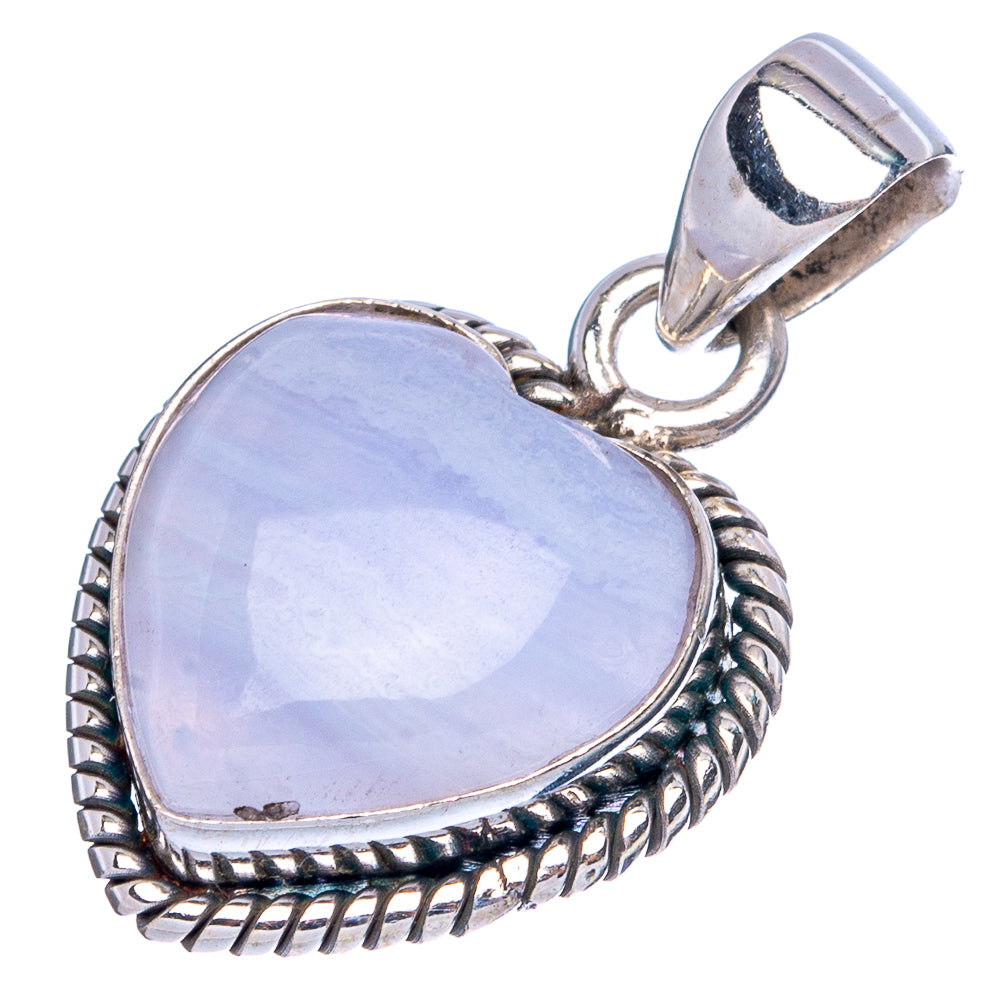 Blue Lace Agate Heart Pendant 1 1/8" (925 Sterling Silver) P43458