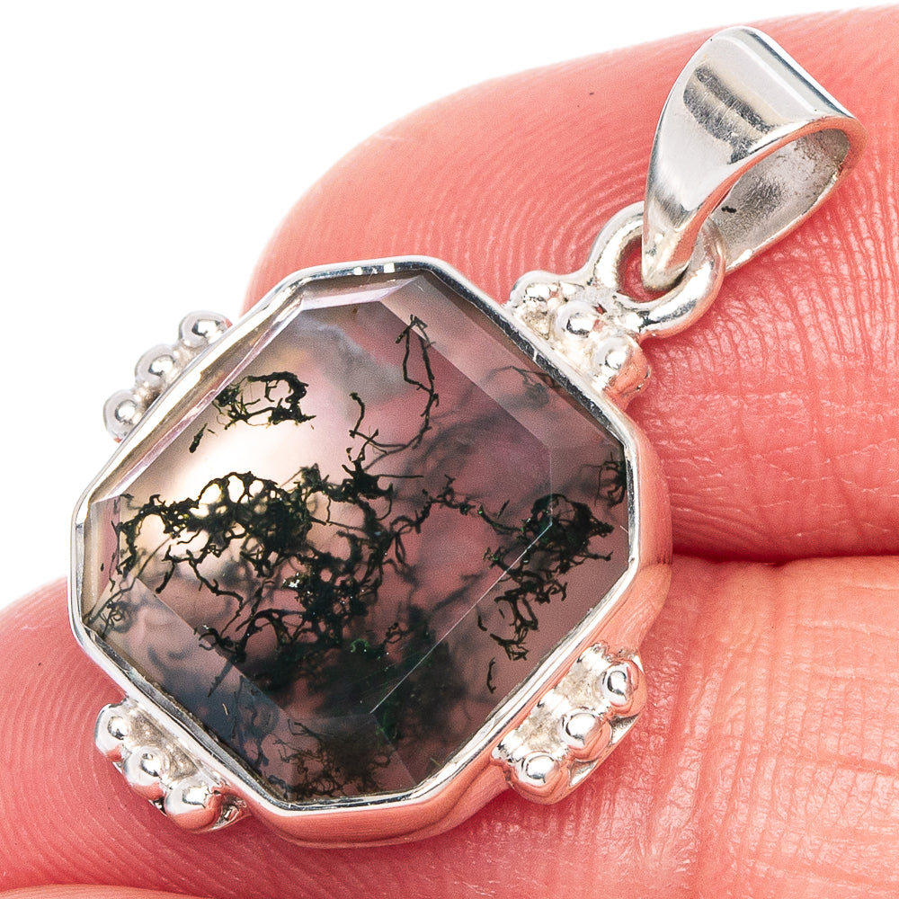 Premium Green Moss Agate Pendant 1 1/8" (925 Sterling Silver) P41158