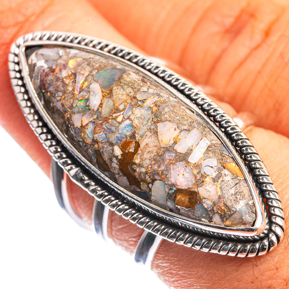 Large Brecciated Ethiopian Opal 925 Sterling Silver Ring Size 6.75