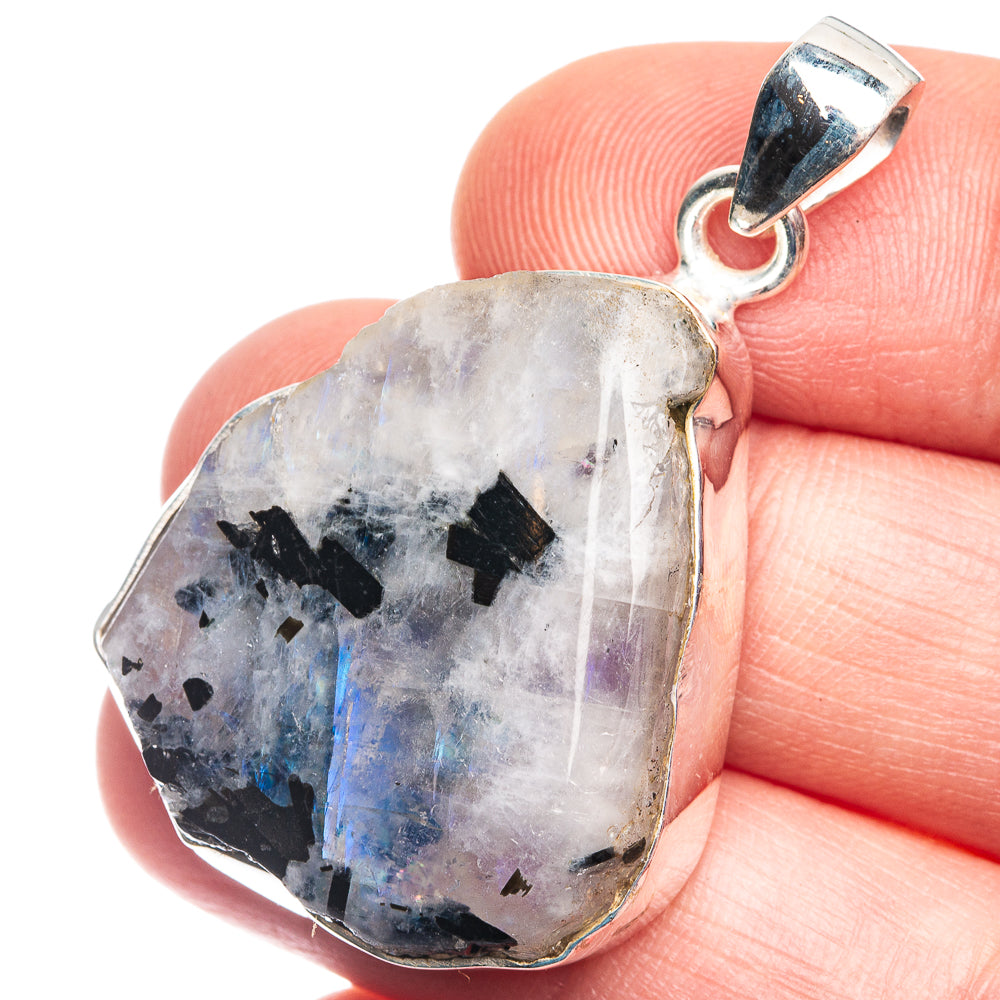 Raw Rainbow Moonstone Pendant 1 5/8" (925 Sterling Silver) P39364