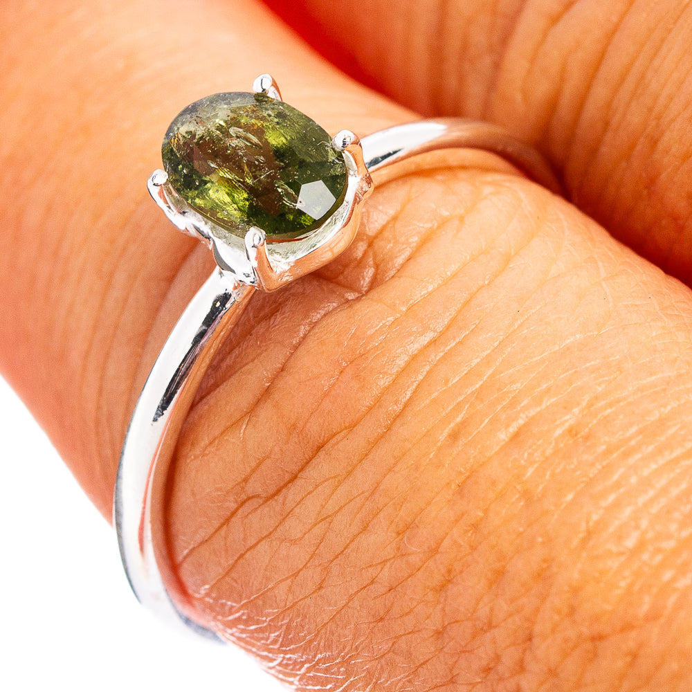 Rare Faceted Moldavite Ring Size 7.75 (.925 Sterling Silver)