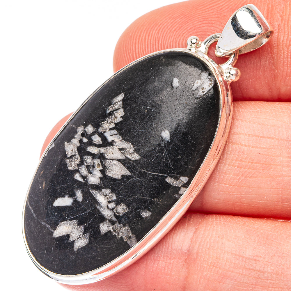 Chinese Writing Stone 925 Sterling Silver Pendant 1 3/4" (925 Sterling Silver) P43607