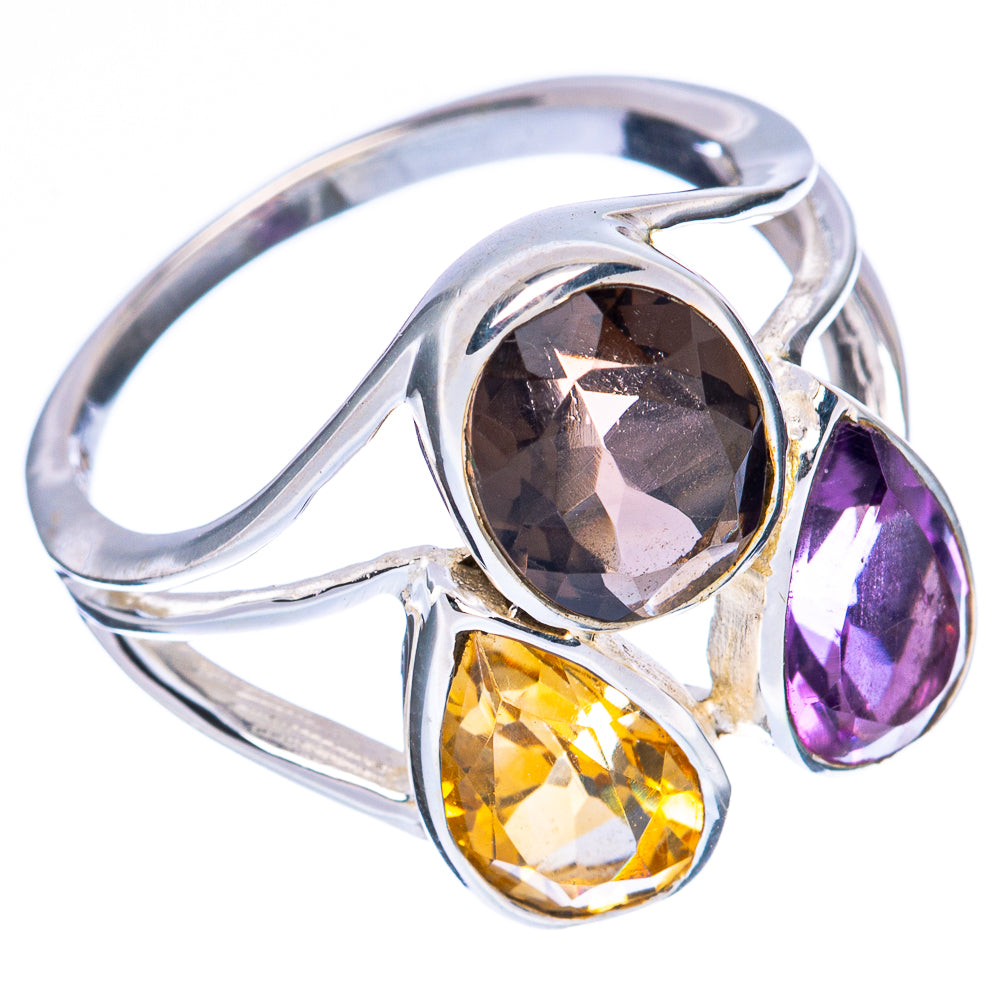 Smoky Quartz, Amethyst, Citrine Ring Size 7 (925 Sterling Silver) R3282