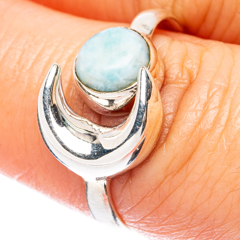 Larimar Dainty Moon Ring Size 6 (925 Sterling Silver) R3415