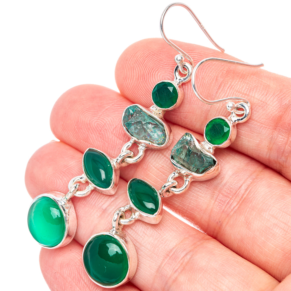 Premium Green Onyx, Apatite 925 Sterling Silver Earrings 2 1/4" (925 Sterling Silver) E1211