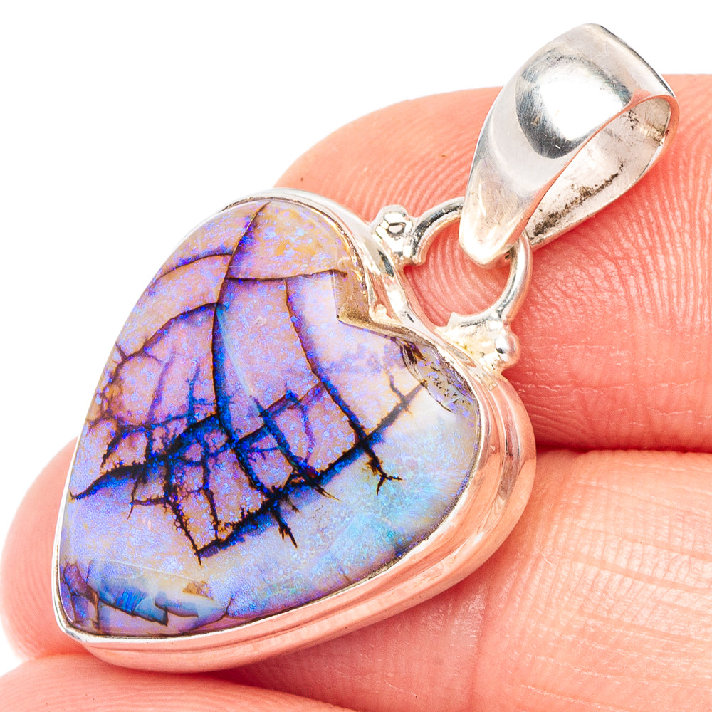 Rare Sterling Opal Heart Pendant 1 3/8" (925 Sterling Silver) P43858