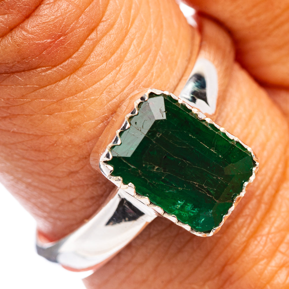 Rare Premium Faceted Zambian Emerald Ring Size 10 (.925 Sterling Silver)
