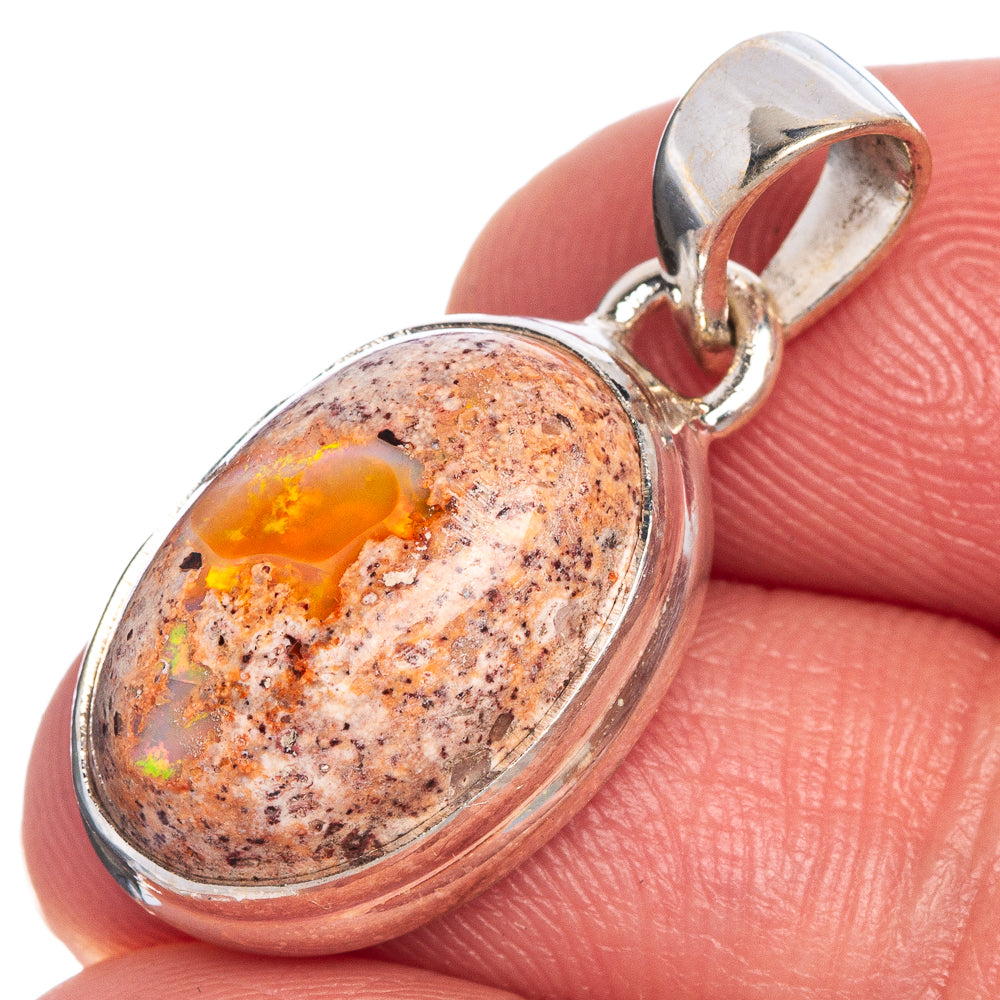 Rare Mexican Fire Opal Pendant 1 1/8" (925 Sterling Silver) P40660