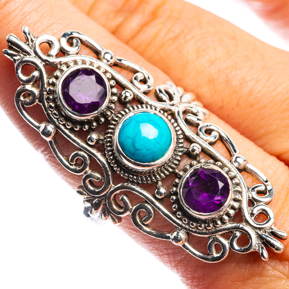 Large Sleeping Beauty Turquoise, Amethyst Ring Size 9.75 (925 Sterling Silver) R144162