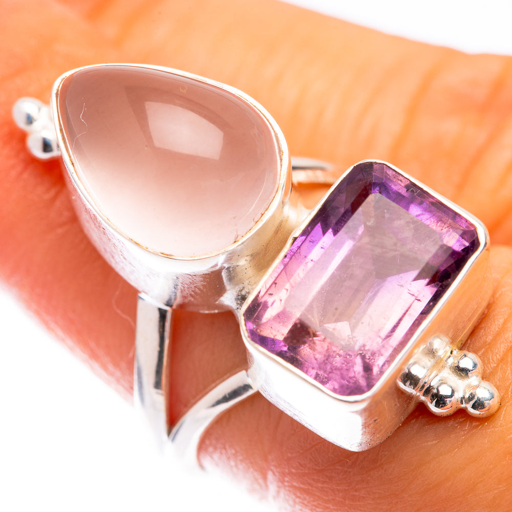 Rose Quartz, Amethyst Ring Size 6.5 (925 Sterling Silver) R140701