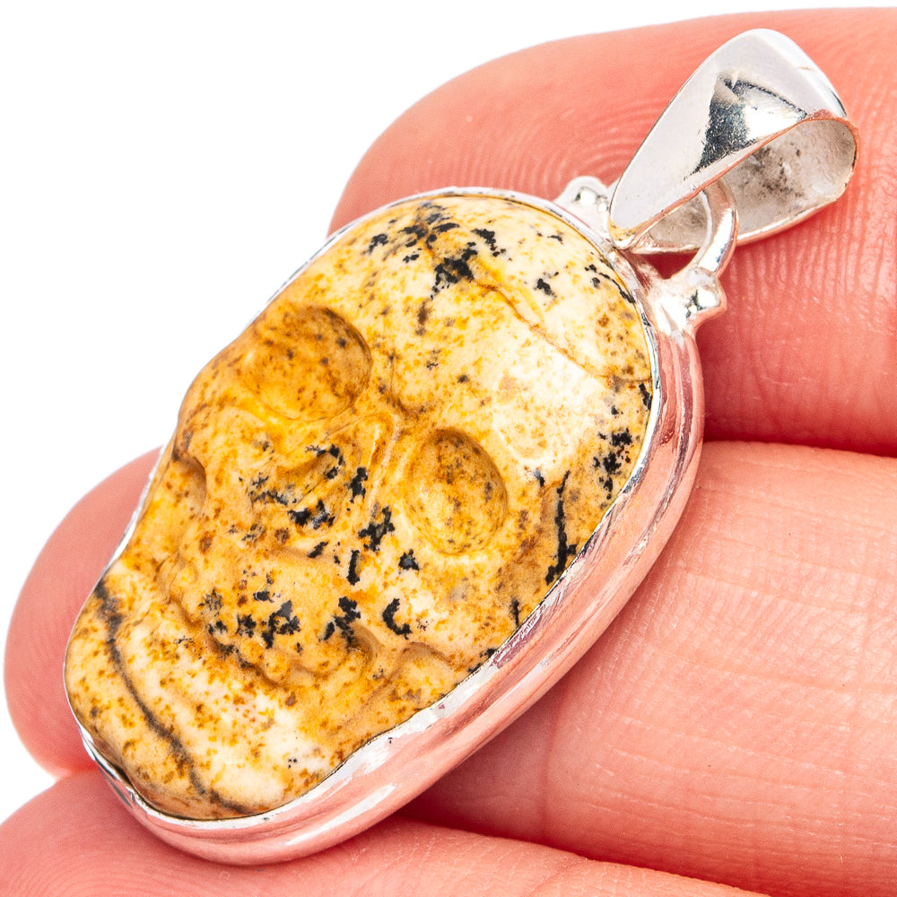 Picture Jasper Skull Pendant 1 3/8" (925 Sterling Silver) P45113