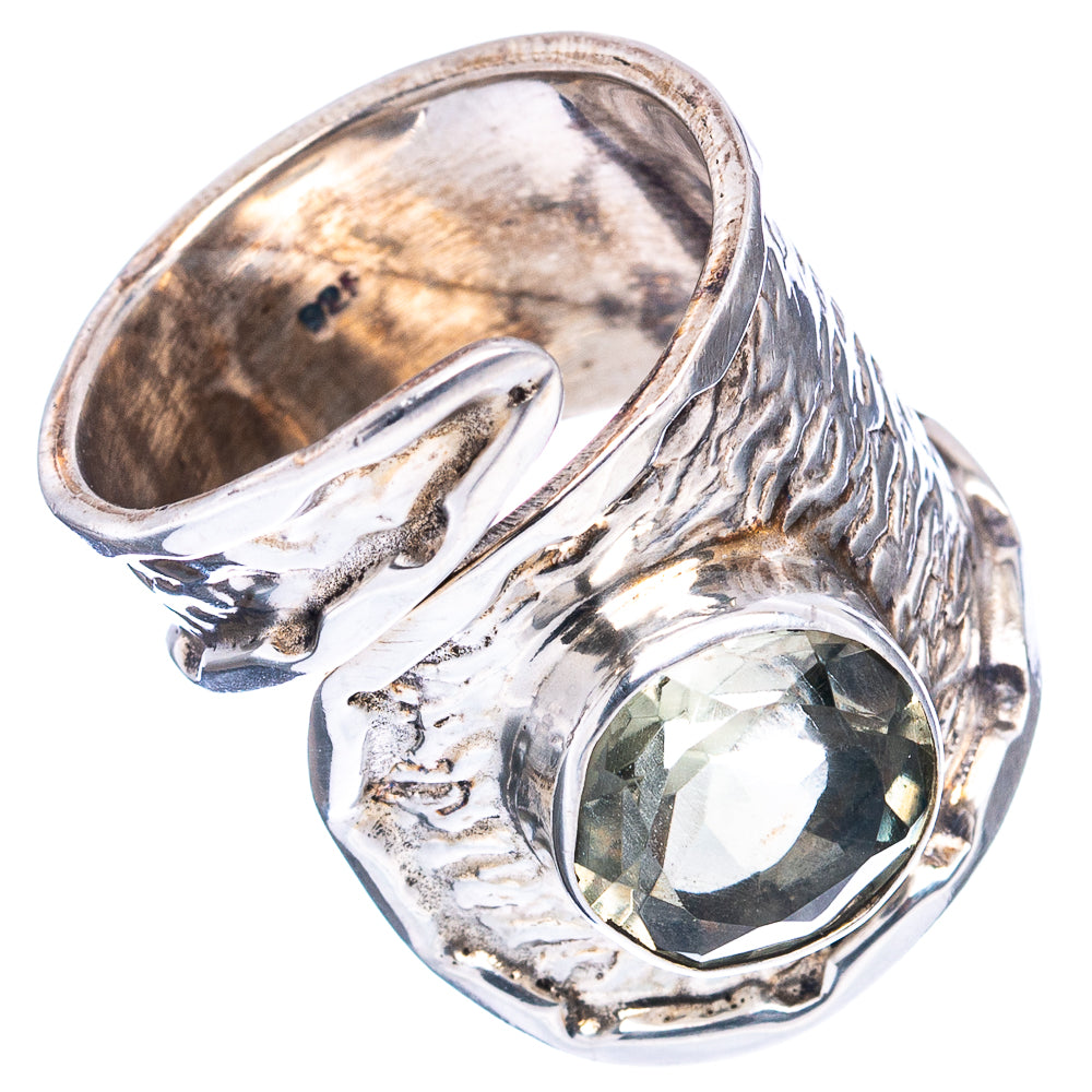 (Classic Series) Green Amethyst Ring Size 6 Adjustable (.925 Sterling Silver)