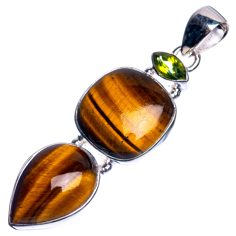 Tiger Eye, Peridot 925 Sterling Silver Pendant 2 1/8"