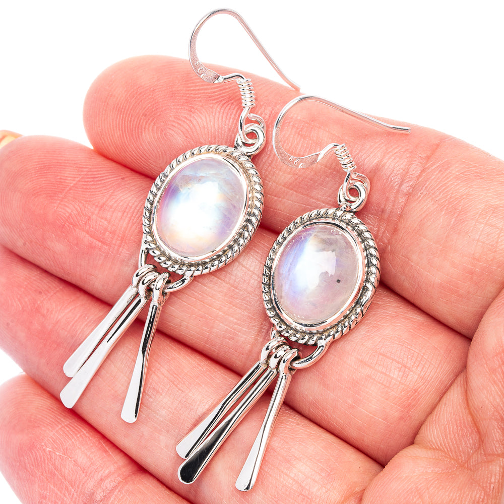 Premium Rainbow Moonstone Earrings 2 1/8" (925 Sterling Silver) E1205