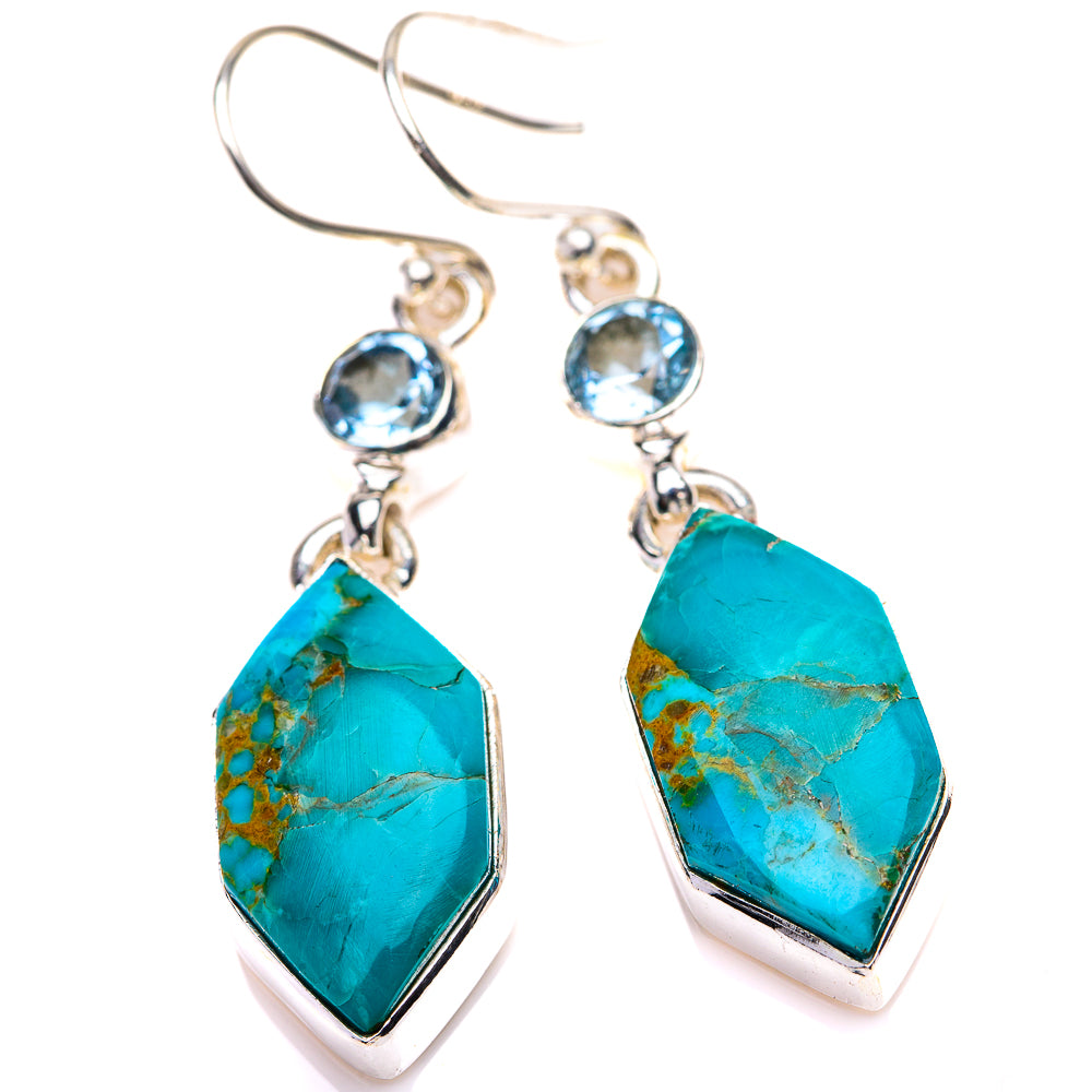 Chrysocolla, Blue Topaz Earrings 1 3/4" (925 Sterling Silver) EARR432153