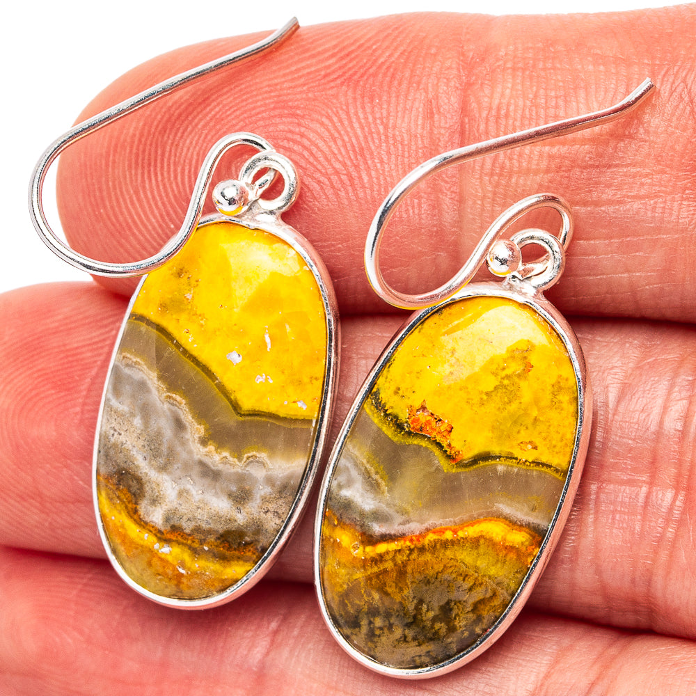 Bumblebee Jasper Earrings 1 1/2" (.925 Sterling Silver)