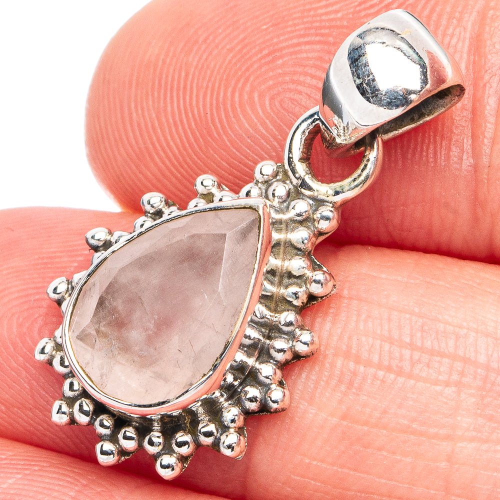 Dainty Rose Quartz Pendant 1 1/8" (925 Sterling Silver) P45361