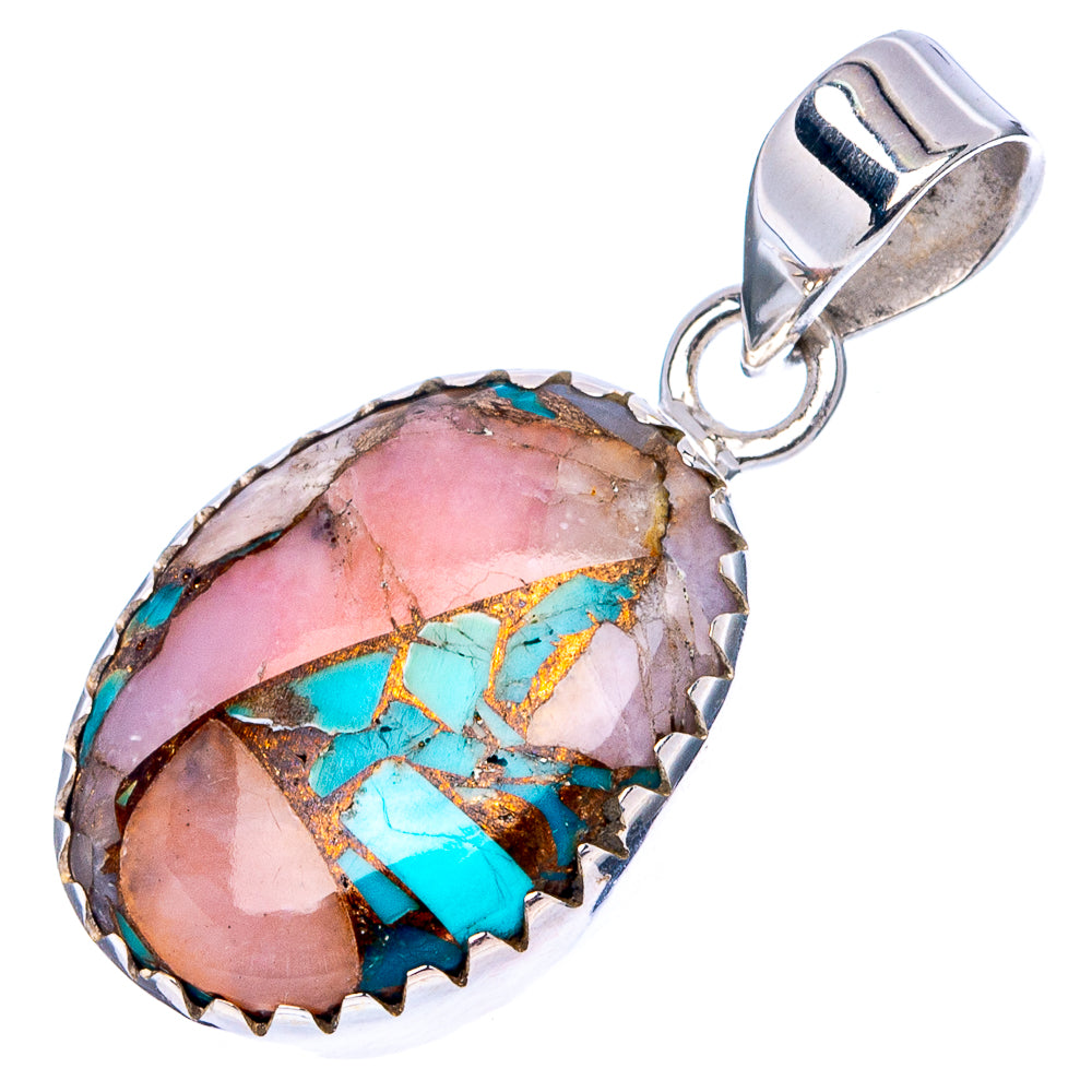 Pink Opal In Turquoise Pendant 1 1/8" (.925 Sterling Silver)