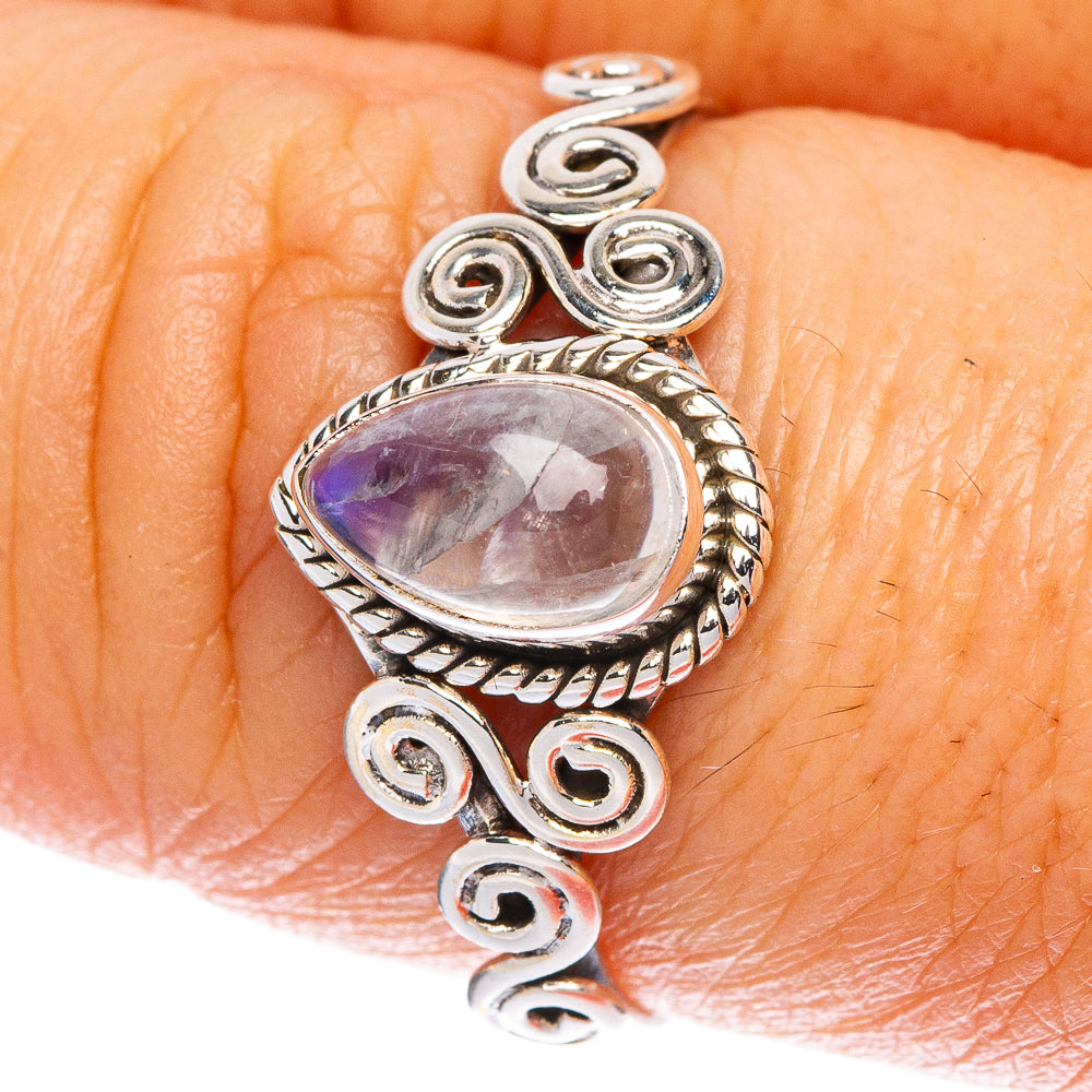 Rainbow Moonstone Dainty Ring Size 8.5 (925 Sterling Silver) R1172