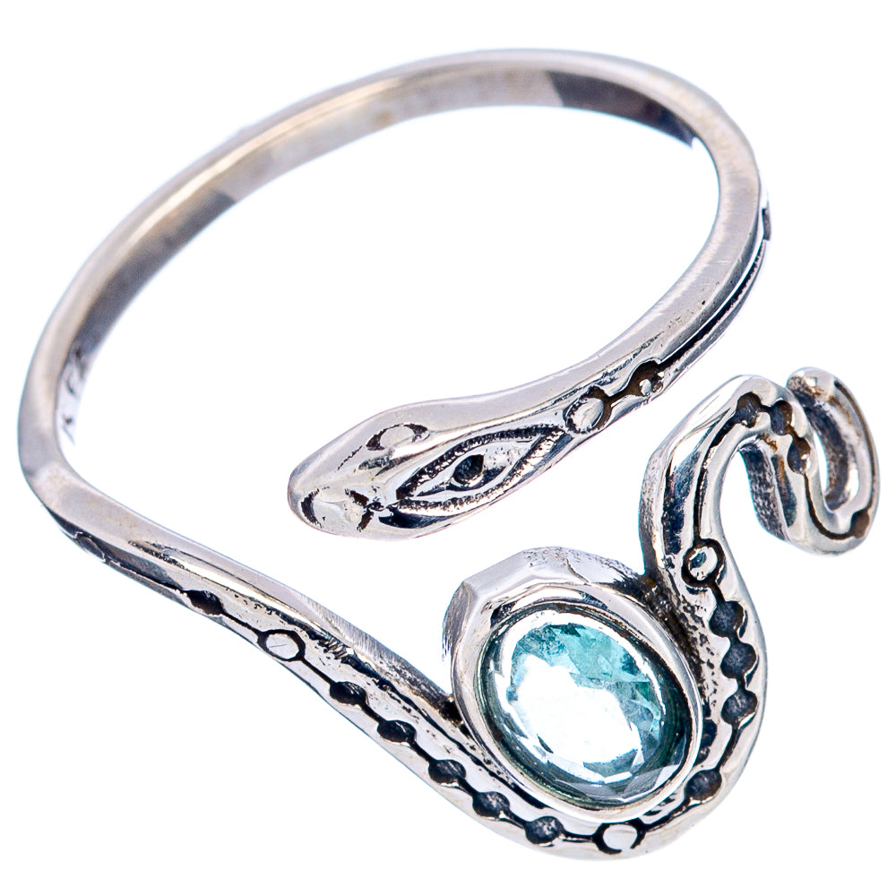 Blue Topaz Snake Dainty Ring Size 7 Adjustable (.925 Sterling Silver)