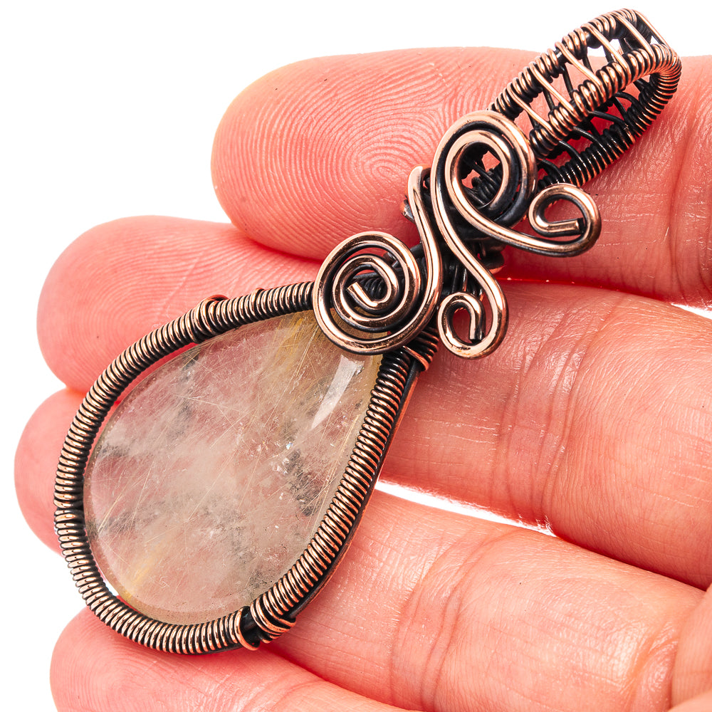 Rutilated Quartz Wire Wrap Pendant 2 1/4" (Oxidized Copper)