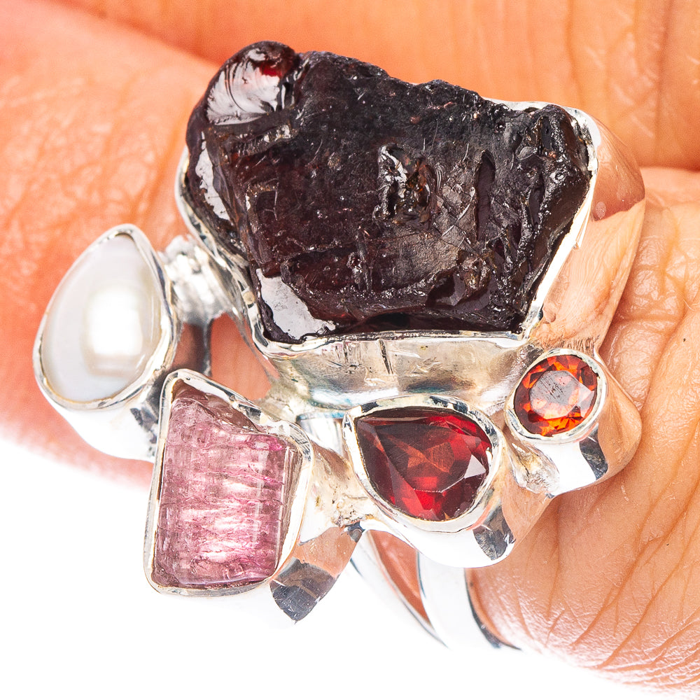 Garnet, Pink Tourmaline, Cultured Pearl Ring Size 6 (925 Sterling Silver) R6987