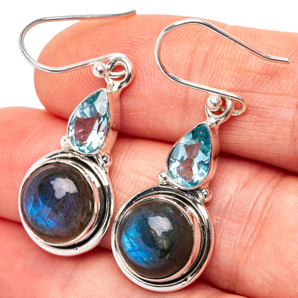 Labradorite Earrings 1 1/2" (.925 Sterling Silver)