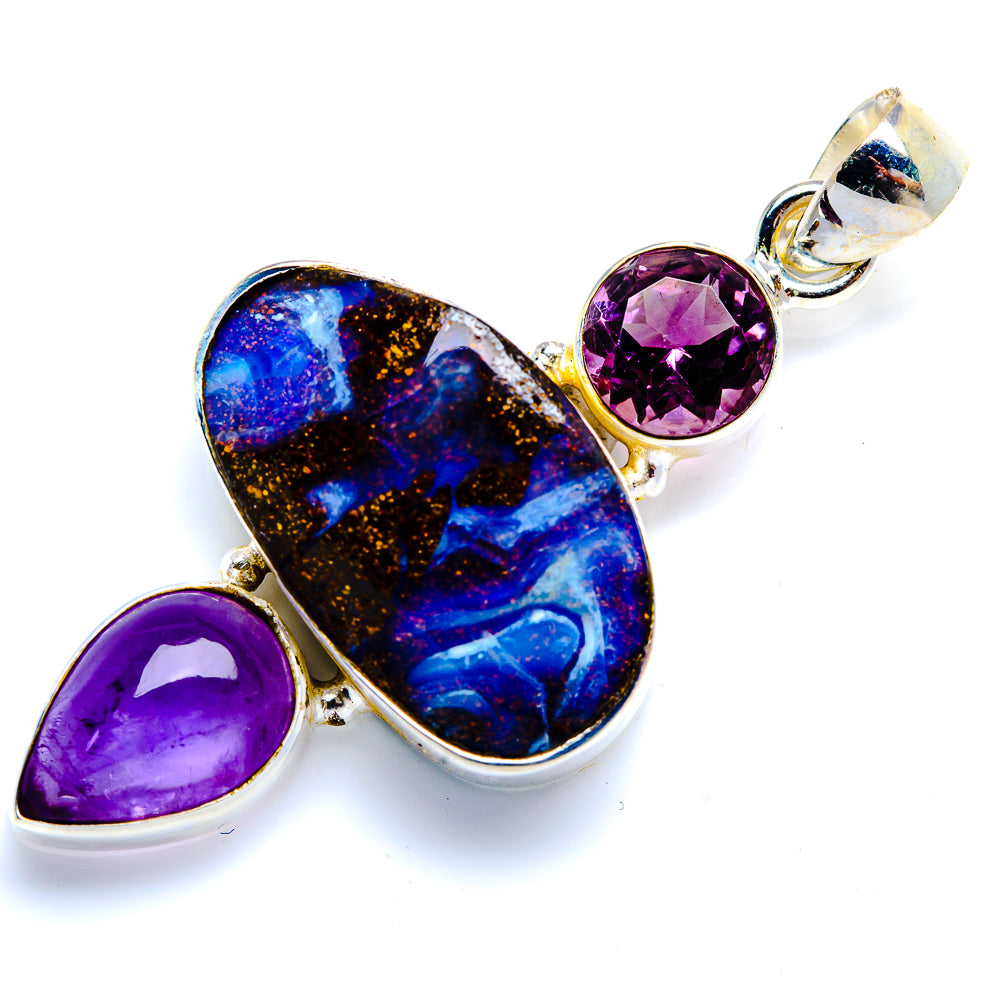 Boulder Opal, Amethyst 925 Sterling Silver Pendant 2" (925 Sterling Silver) PD38335